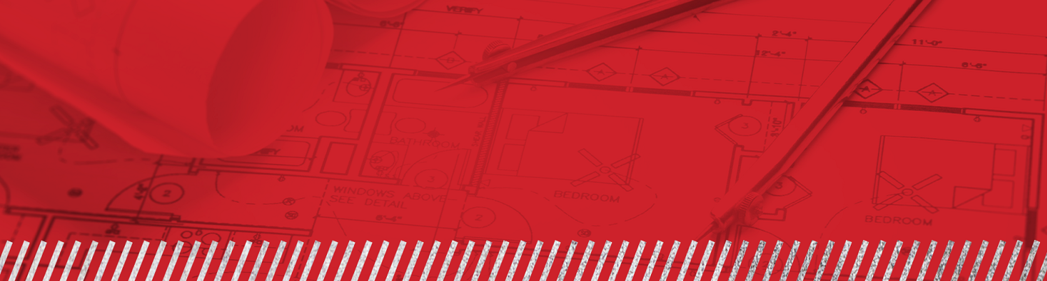 Red Header graphic with drafting plans and compass