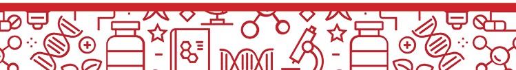 Red and white STEM footer graphic with chemistry beakers and tubes